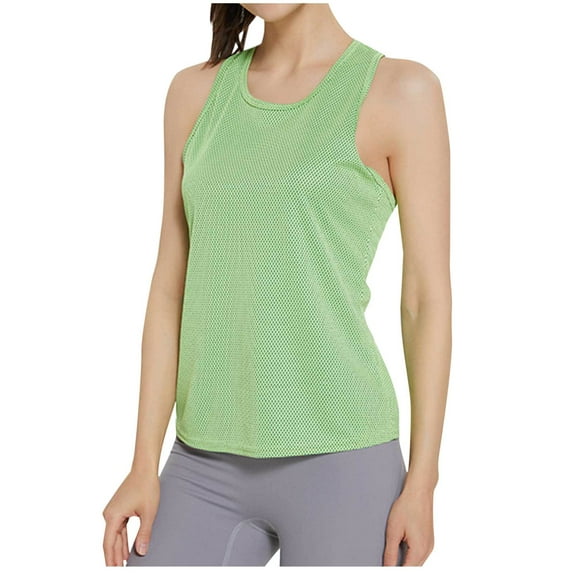 Besolor Womens Workout Tank Tops Mesh Breathable Crewneck Sleeveless Shirts Athletic Gym Yoga Running Tees