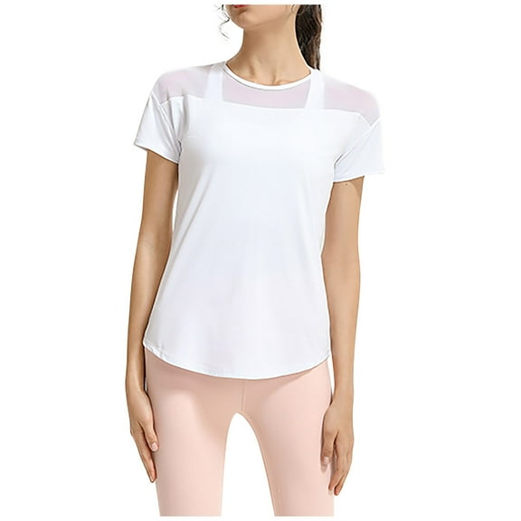 Besolor Womens Workout Tops Mesh Hollow out Crewneck Short Sleeve Shirts Casual Quick Dry Yoga Sport Summer Tees