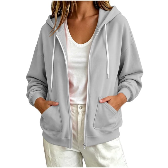 Besolor Womens Zip up Hoodies Drawstring Long Sleeve Sweatshirts Fall Winter Casual Thermal Warm Outdoor Track Jacket with Pockets(Large,Gray)