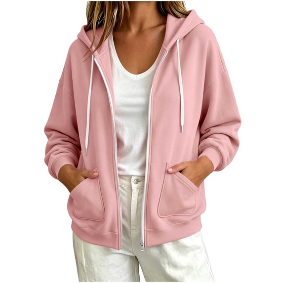 Besolor Womens Zip up Hoodies Drawstring Long Sleeve Sweatshirts Fall Winter Casual Thermal Warm Outdoor Track Jacket with Pockets(Small,Pink)