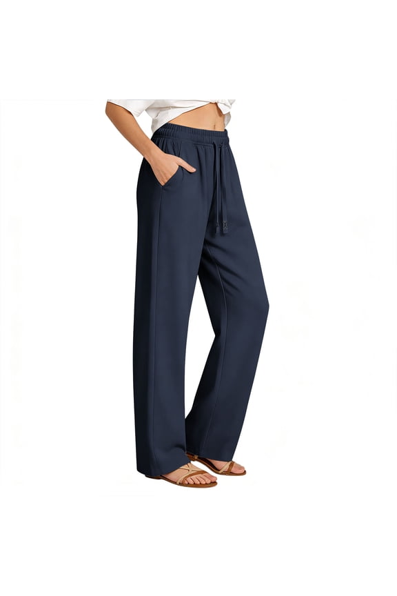 Workout Pants Women Lightweight Quick Dry Athletic Running Pant Drawstring Elastic Waist Straight Leg Trackpants with Pockets(4X-Large,Navy)