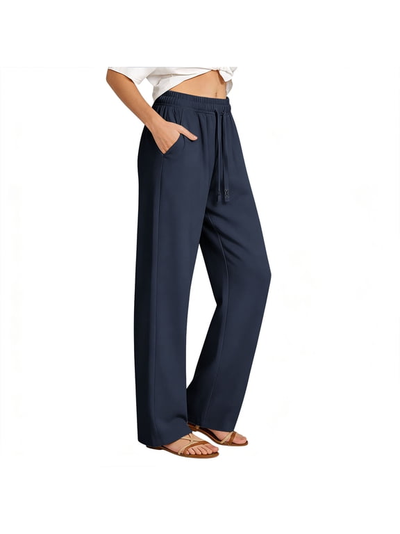 Workout Pants Women Lightweight Quick Dry Athletic Running Pant Drawstring Elastic Waist Straight Leg Trackpants with Pockets