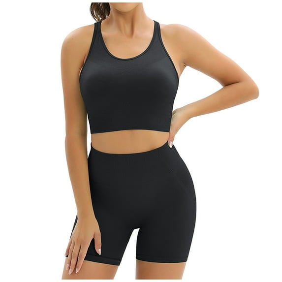 Besolor Workout Sets for Women 2 Piece Seamless High Waisted Leggings Shorts with Stretchy Sports Bra Exercise Outfits