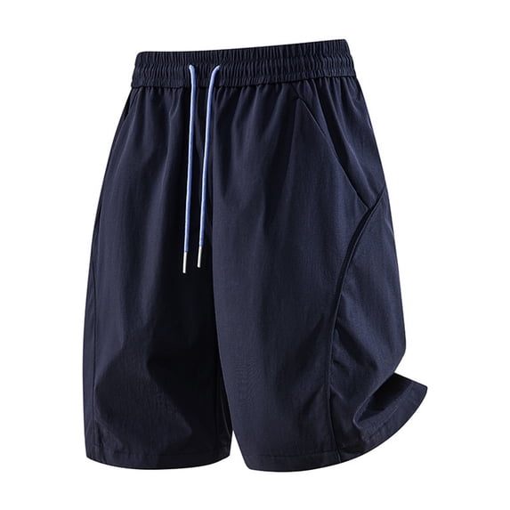 Besolor Workout Shorts for Men Wide Leg Drawstring Elastic Waist Quick Dry Breathable Athletic Hiking Shorts with Pockets(Large,Navy)
