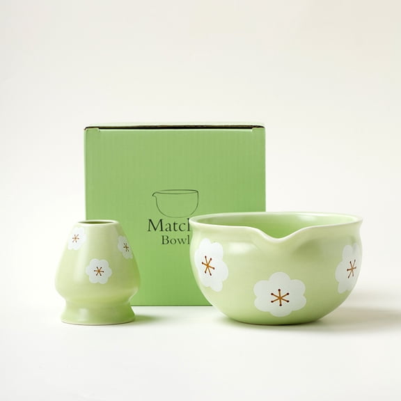 BespritGift Matcha Set 1-2pc Japanese Matcha Tea Set Floral Chawan with Spout Matcha Whisk Bamboo Brush  Ceramic Tea Gift Set