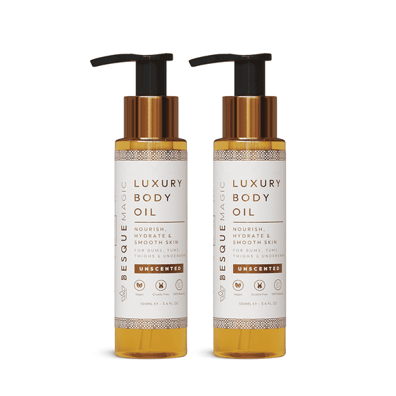 Besque Magic Body Oil – Unscented | Fragrance-Free | Hydrating & Firming Body Moisturizer| Natural Plant-Based Ingredients | Lightweight, Non-Greasy, Vegan Skincare | 3.4 FL Oz Pack of 2