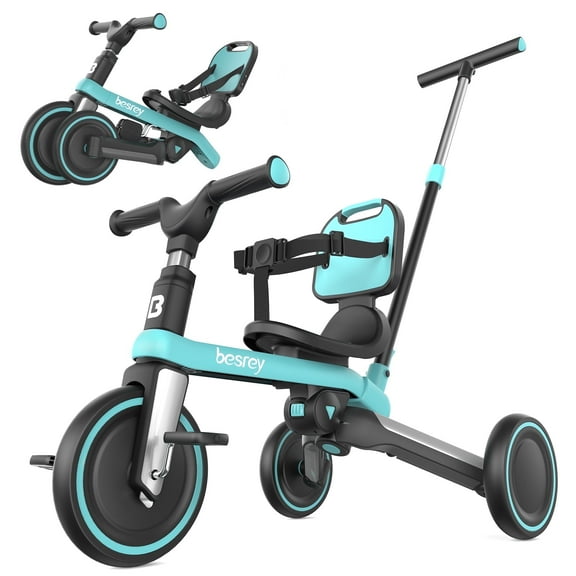 Besrey 5-in-1 Toddler Tricycle for 1-3 Years Old Boys and Girls with Push Handle and Backrest,Kids Bike Child Trike,Green