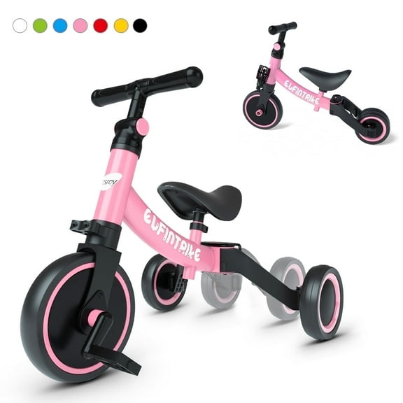 Besrey 5 in 1 Toddler Tricycle for 1 - 5 Years Old Boys and  Girls,Kids Balance Bicycles Child Trike,Pink