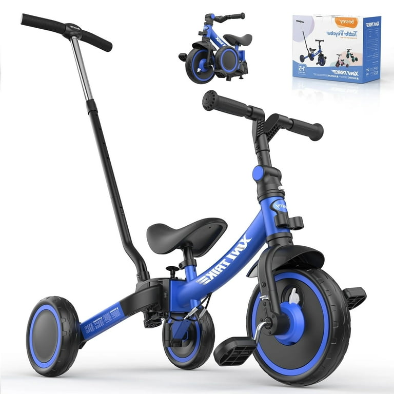 Besrey 7 in 1 Toddler Tricycle Foldable Kids Push Trike Kids Bicycles for 1 5 Years Old Girls and Boys Blue