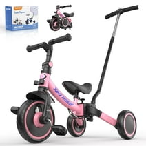 Besrey 7-in-1 Kids Tricycle for Toddler, Foldable Child Balance Bike Gift for 1-5 Years Girl, Pink