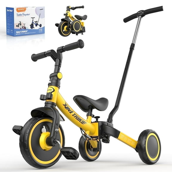Besrey Kids Tricycle with Push Handle,Toddler Trike for Ages 1-5 Years Girls and Boys,Child Bike Toddler Bicycles,Yellow