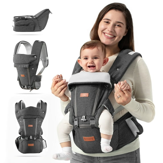 Besrey 9-in-1 Baby Carrier with Hip Seat & Lumbar Support for Infants 7-45 lbs, Unisex Black