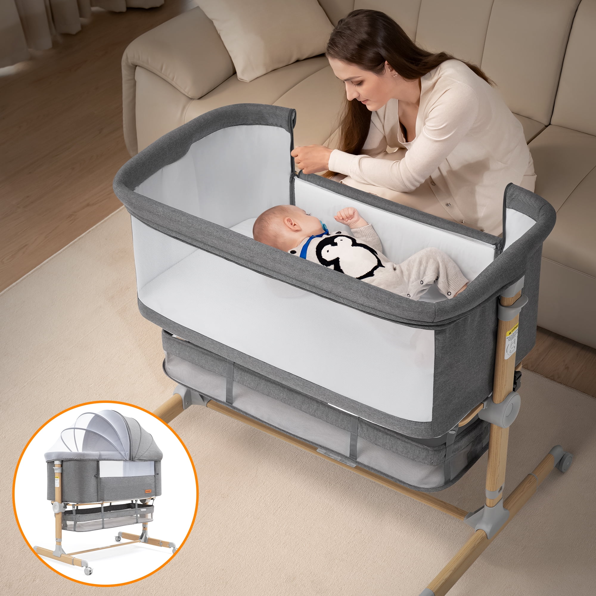 Besrey Baby 2in1 Bedside Sleeper, Height Adjustable