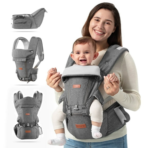 Besrey Baby Carrier with Hip Seat Newborn to Toddler, 7-45lb,Baby Body Holder Chest with Back Support,Gray