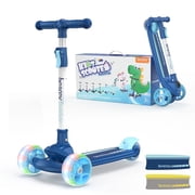 Besrey Kids 3 Wheel Scooter for Ages 3-10 Years Boys and Girls,Toddler Kick Scooter with Adjustable Height and LED Lights Wheels,Navy Blue