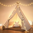 thumbnail image 1 of Besrey Kids Teepee Play Tent with String Lights & Thickened Mat,Kids Indoor Outdoor Playhuose Tent,Off White, 1 of 7