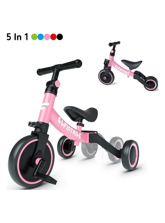 Besrey Kids Tricycle, 5-in-1 Toddler Tricycle for Girls Age 1-5 Years, Baby Bike Frame 24 in, Pink