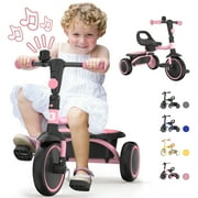 Besrey Kids Tricycle, Foldable Toddler Tricycle with Handlebar Bell for Girls Age 1-5 Years, Pink