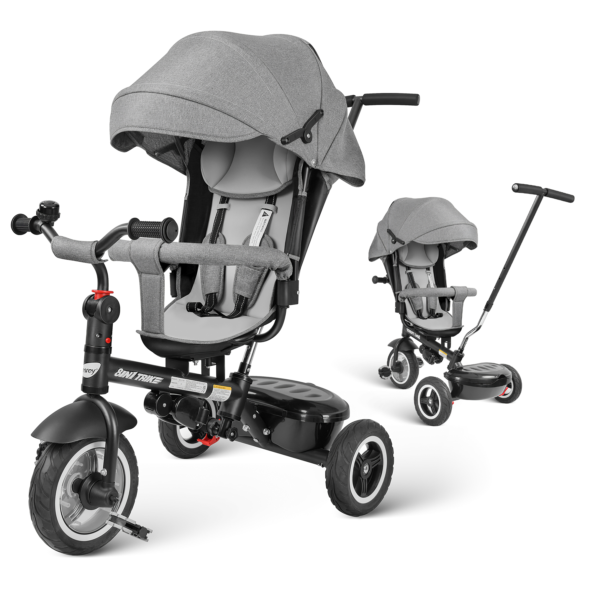Besrey Kids Tricycle Stroller, 7 in 1 Baby Trike with Reversible Seat for Child Age 1-6, Unisex Gray - image 1 of 12