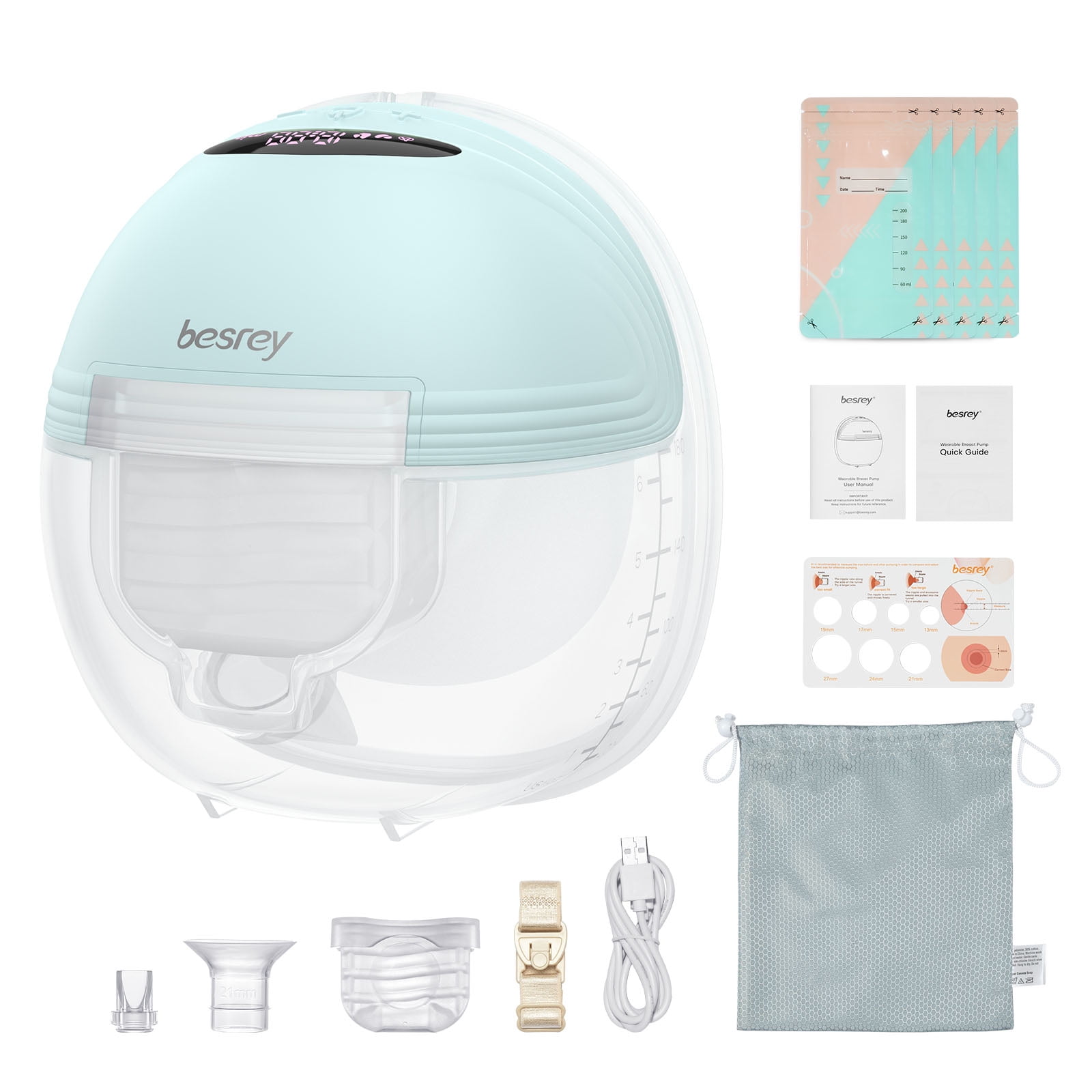 Besrey S21 Hand Free Electric Breast Pump Wearable, 24mm Flange