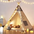 thumbnail image 1 of Besrey Teepee Tent for Kids with Light & Mat,Toddler Playhuose Tent for Ages 3+ Girls and Boys,Child Play Tent,Matt Grey, 1 of 14
