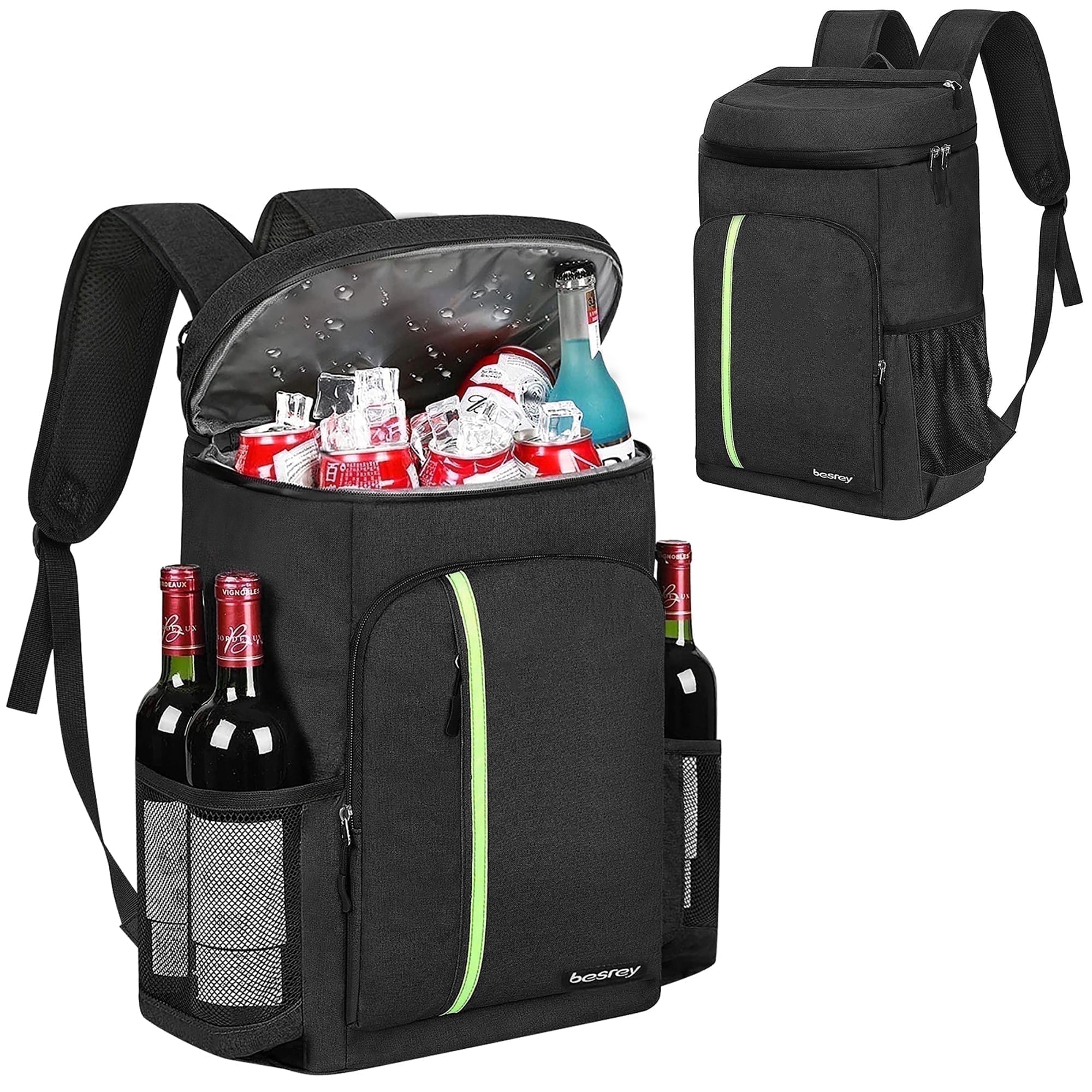 Besrey Cooler Backpack,30L Soft Lightweight Leakproof Cooler Backpack,Insulated Cooler Bag,Portable Soft Cooler Bag Waterproof for Beach, Travel, Camping,Black