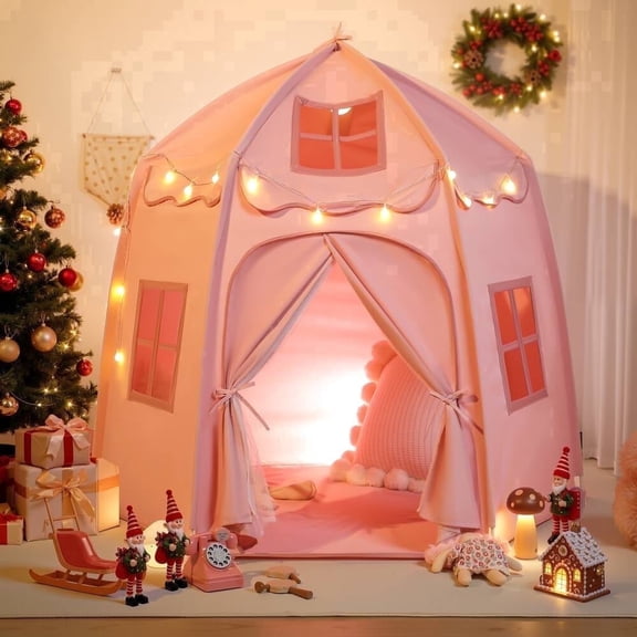 Besrey Kids Play Tent for Boys and Girls,Toddler Playhuose Tent with Lights, Child Playhouse with Indoor / Outdoor, Pink