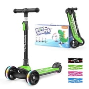 Besrey Toddler Scooter 3 Wheel for Ages 3-10 Years Boys and Girls,Kids Kick Scooter with LED Light Wheels and Foldable Adjustable Height,Green