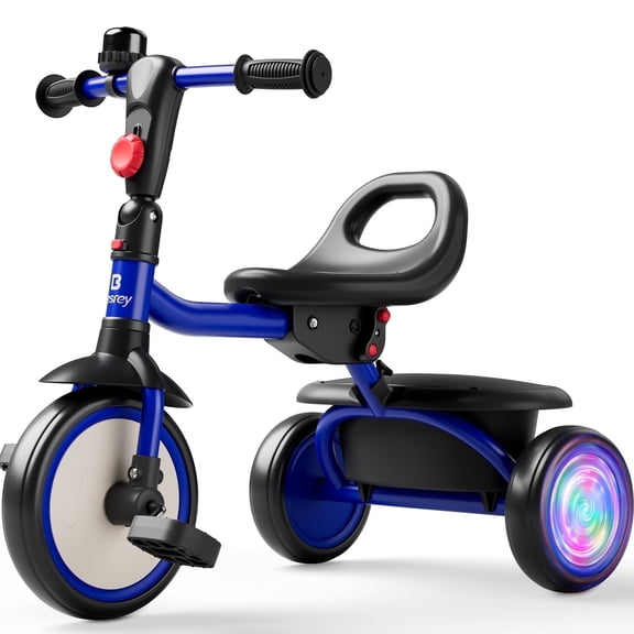 Besrey Toddler Tricycle for Ages 2-5 Years Girls and Boys,Kids Trike with Flash Wheels,Child Bicycles Toddler Bike,Blue
