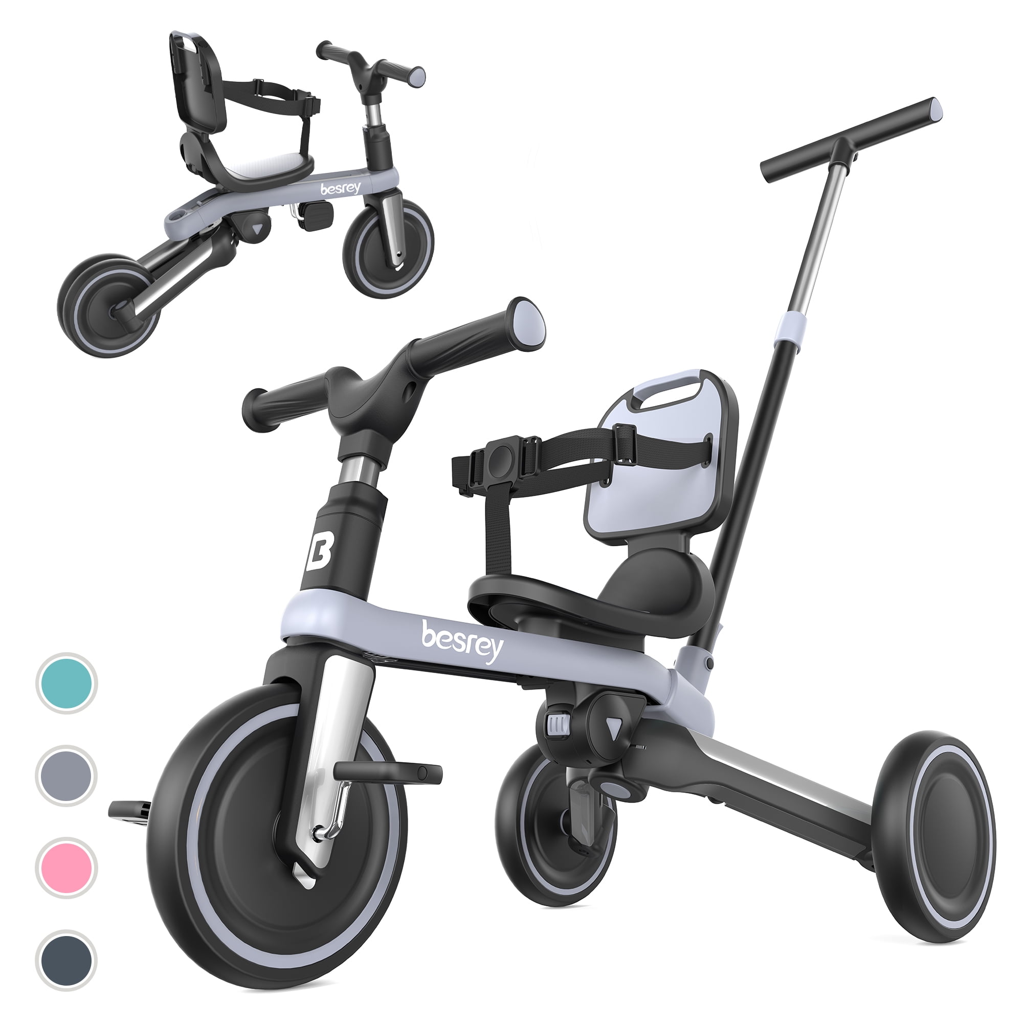 Tricycle évolutif 7 En 1 Besrey Pour Enfant 1-5 Ans - Pliable, Guidon Parent, Draisienne, Siège Réglable - Grandes Roues 23cm