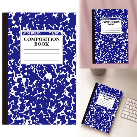 Bessbest Composition Notebook Wide Ruled Notebook Mini Marble Cover Dark Blue 1 Pack 30 Sheets 60 Pages Sewn Binding 8.27 x 5.51 in Lined Journal for Office Supplies Daily Writing