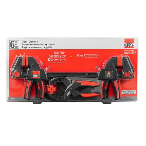 Bessey Trigger and Spring Clamp Set, One-Handed Operation, Adjustable Pressure, 6-Piece Set