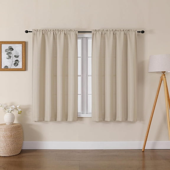 Bessie Light Filtering Curtains 45 Inch Length 2 Panels Set, Faux Linen Weave Short Curtains with Rod Pocket, Rustic Drapes for Bedroom Basement Laundry, Each 30 W x 45 L, Linen