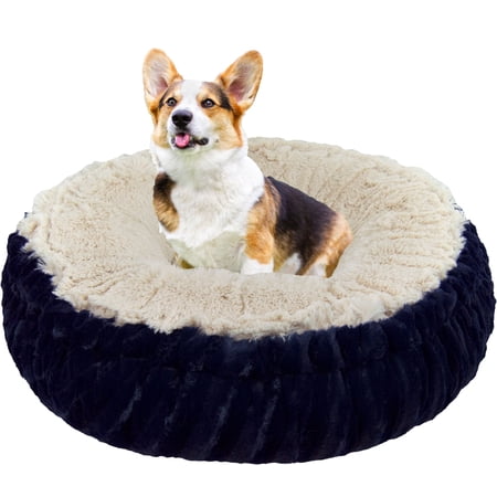Bessie and Barnie Midnight Blue / Blondie Luxury Shag Ultra Plush Faux Fur Bagelette Pet/Dog Bed (Multiple Sizes)