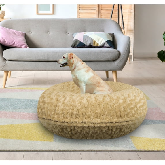 Bessie and Barnie Signature Camel Rose Luxury Extra Plush Faux Fur Bagel Pet/ Dog Bed