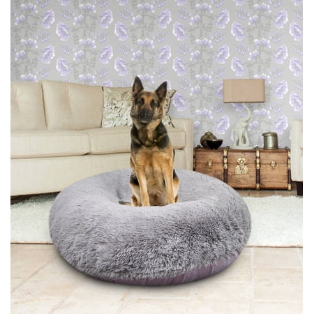 Bessie and Barnie Signature Siberian Grey / Lilac Luxury Extra Plush Faux Fur Bagel Pet/Dog Bed