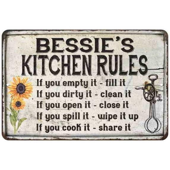 Bessie's Kitchen Rules Chic Sign Vintage Decor 8x12 Metal Sign 108120032224