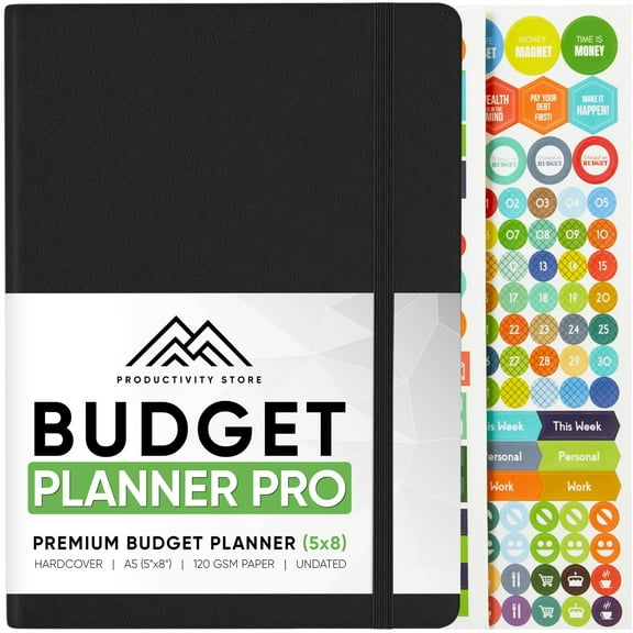Best 2024 Budget Planner & Budget Book | 12-Mo Finance Planner, Monthly Bill Organizer, Budget, Debt, Saving & Expense Tracker With Budget Stickers | Productivity Store | Black