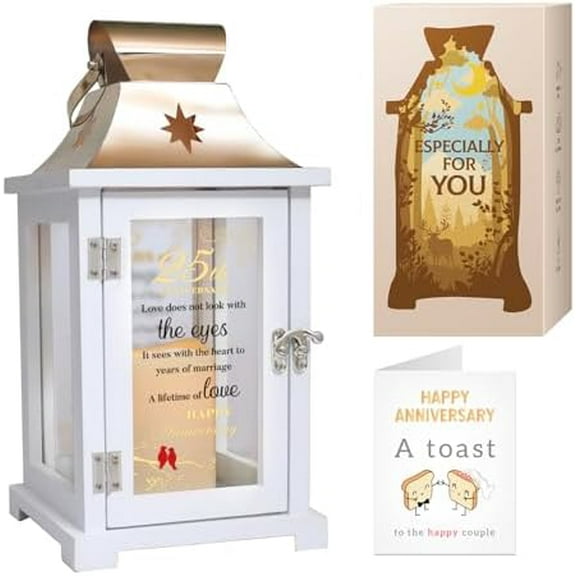 Best 25th Anniversary Wedding Gifts for Couple, Wife, Husband, Parent, 25th Wedding Anniversary Lantern, Silver 25 Years of Marriage for Wife, Her, Him$$Home Decor, Kitchen, & Other