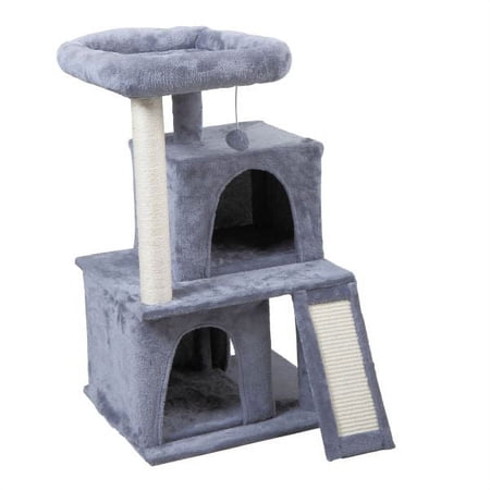 Best 35 inch Multi-Level Cat Tree Condo Furniture with Sisal-Covered Scratching Posts, 2 Bigger Plush Condos, Perch Hammock for Kittens, Cats and Pets Light Gray