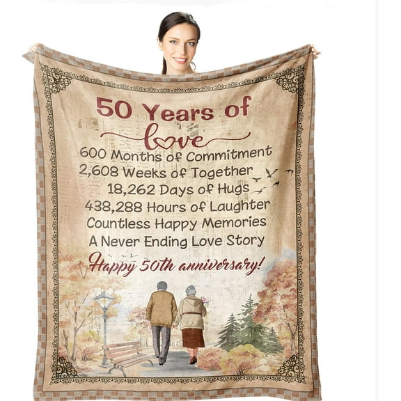 Best 50th Anniversary Wedding Gifts - 50th Anniversary Blanket for Parents 60"x 50" - Golden Wedding Gift for Couple - 50 Years of Marriage Throw Blankets - 50th Anniversary Decorations