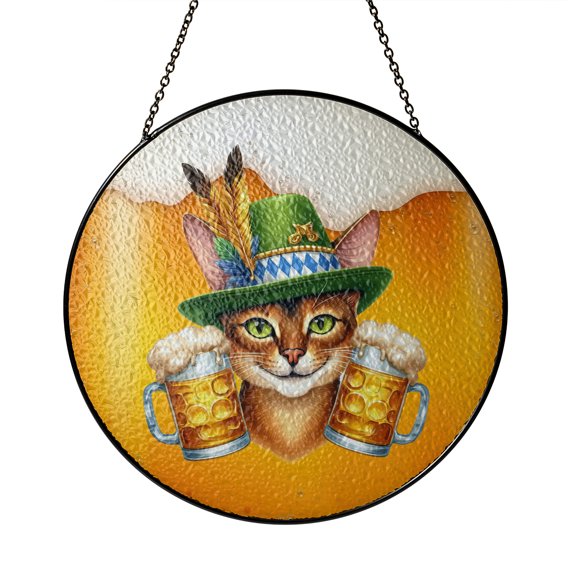 Best Abyssinian Dad Proud Beer Lover Happy Oktoberfest Stained Glass Suncatcher Cat Lover Kitten Owner Gifts Window Hanging Sign Decor - 02016