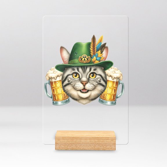 Best American Shorthair Dad Proud Beer Lover Happy Oktoberfest Acrylic Plaque Sign Ashwood Base Cat Lover Kitten Owner Gifts Home Desk Decor - 02016