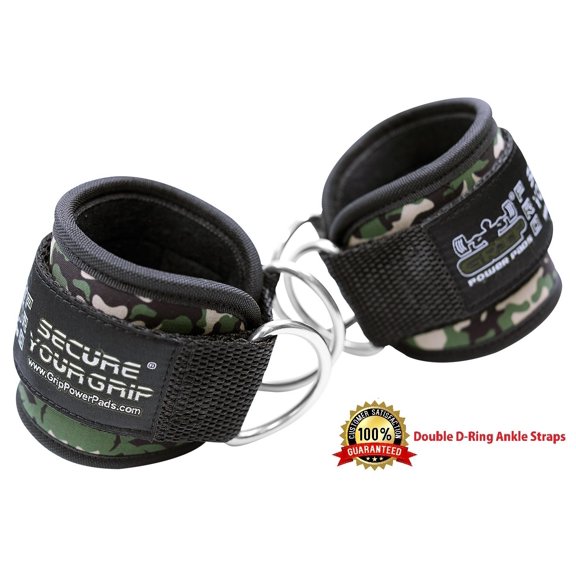 Best Ankle Straps for Cable Machines Double D-Ring Adjustable Neoprene Premium Cuffs to Enhance Legs, Abs & Glutes For Men & Women, CAMO SINGLE