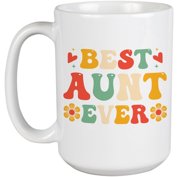 Best Aunt Ever, Retro Groovy Text, White 15oz Ceramic Mug