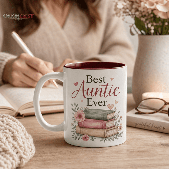 Best Auntie Personalized Mug, Floral Book Lover Gift for Aunt Birthday