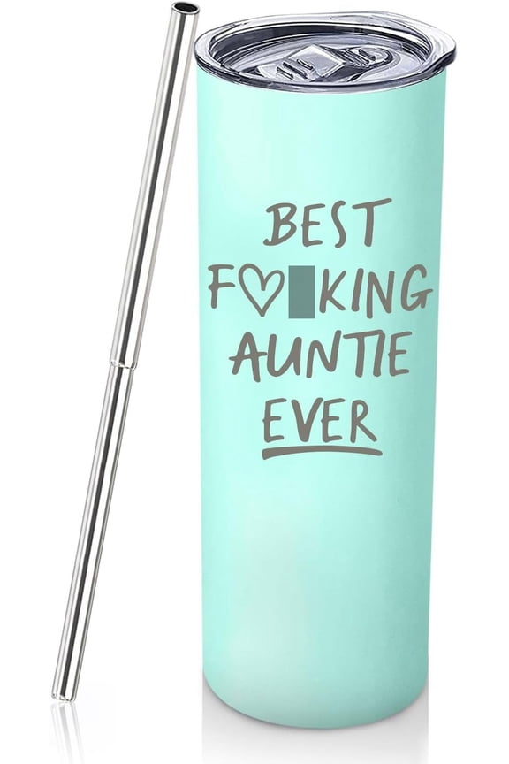 Best Auntie Tumbler Gifts - 20 oz Skinny Tumbler Auntie Birthday & Christmas Presents Gift Set With Lid, Straw, Keychain