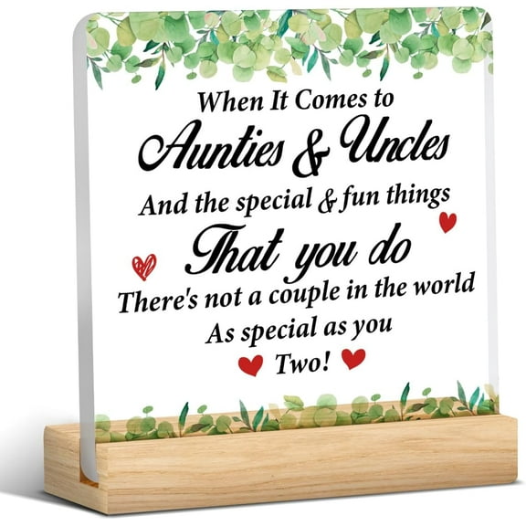 Best Auntie and Uncle Gifts, Thank You Gift for Aunt and Uncle, Auntie and Uncle Clear Desk Decorative Sign Acrylic Plaque Sign Desk Decor (4x4 Inch)