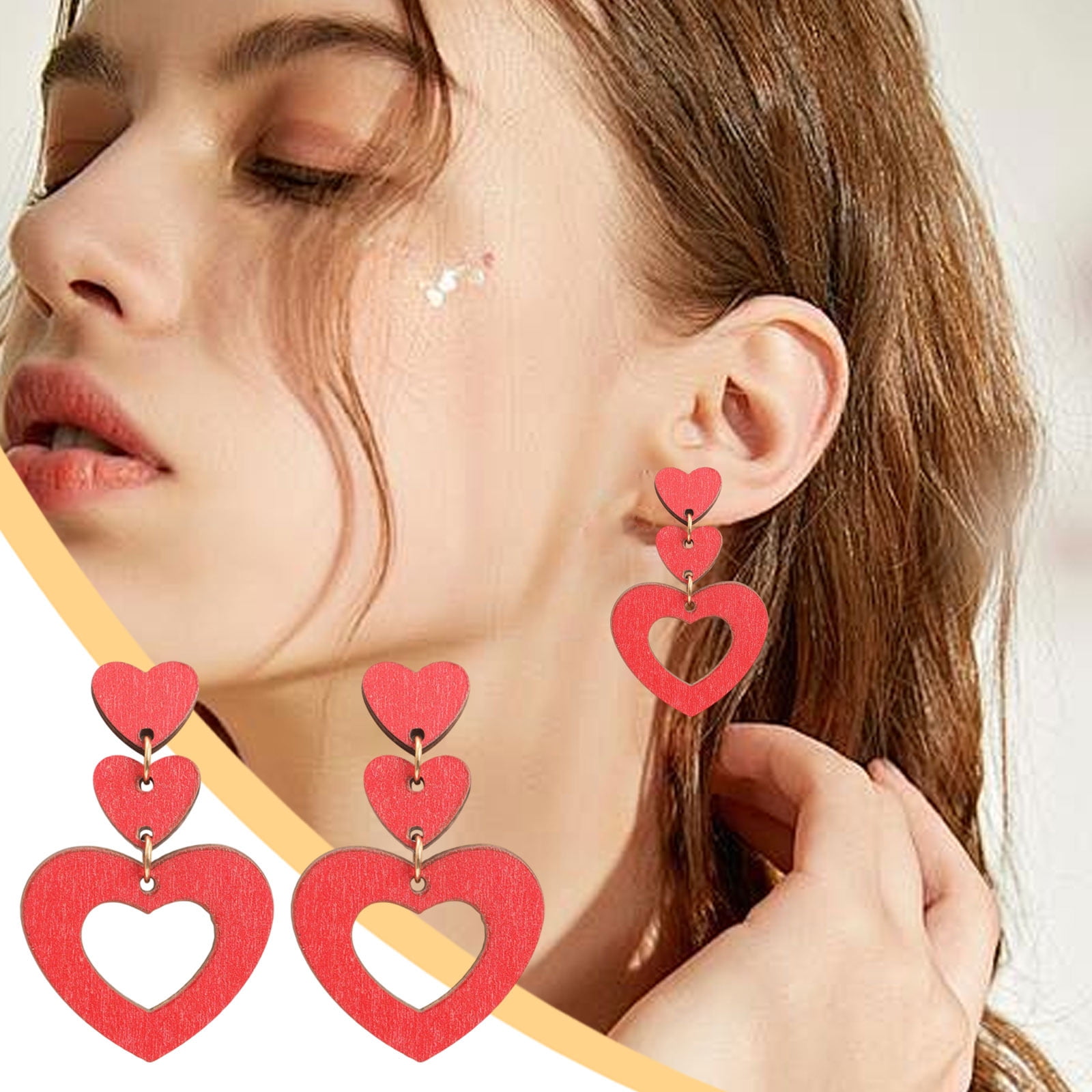 Best Bargains Valentine's Day Wooden Heart Earrings Retro Hollow