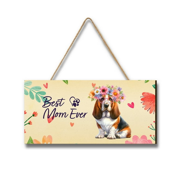 Best Basset Hound Mom Ever Happy Mother's Day Landscape Wood Sign Bassets Dog Breed Lovers Gifts Idea Hanging Wall Home Decor - 02002